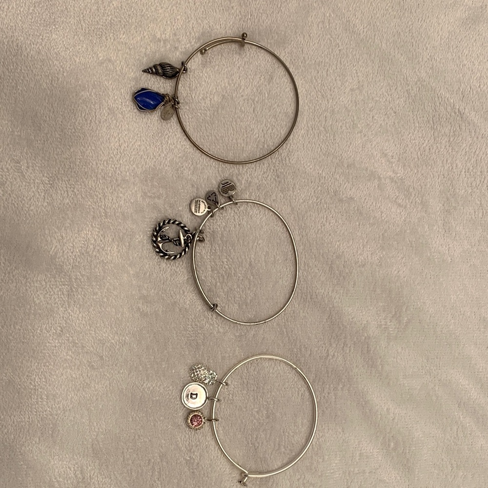 Alex and Ani Silver bracelets. Charm with initial D is not Alex and Ani.